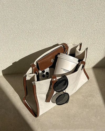 Leather canvas shoulder bag