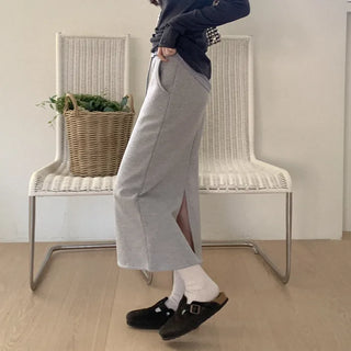 Cotton brushed-back long skirt