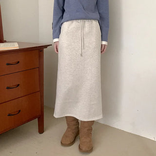 Cotton brushed-back long skirt
