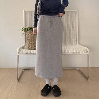 Cotton brushed-back long skirt