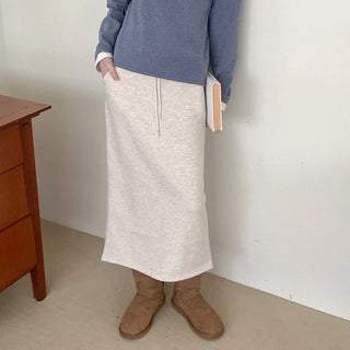 Cotton brushed-back long skirt