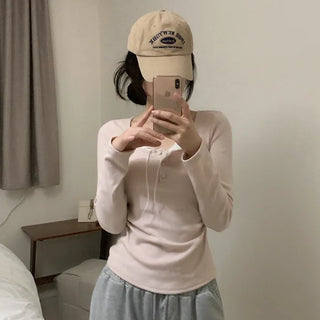 Layered Ribbon Lace Shirring Button T-Shirt