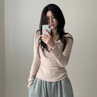 Layered Ribbon Lace Shirring Button T-Shirt