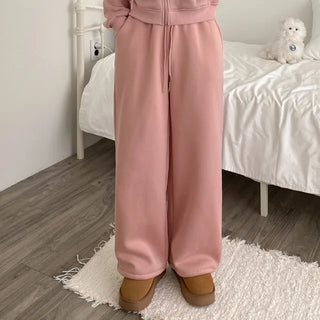 Fleece-lined training elastic string jogger wide pants