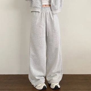 Fleece-lined training elastic string jogger wide pants