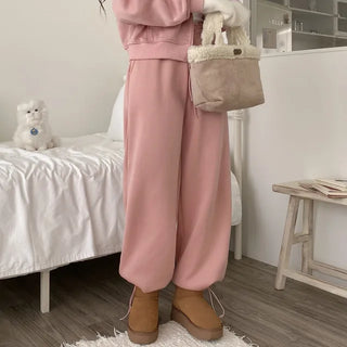 Fleece-lined training elastic string jogger wide pants