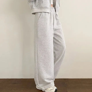 Fleece-lined training elastic string jogger wide pants