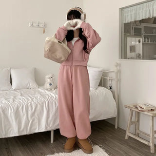 Fleece-lined training elastic string jogger wide pants