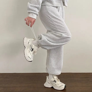 Fleece-lined training elastic string jogger wide pants