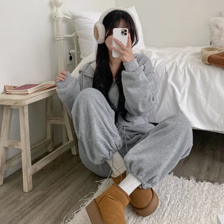Fleece-lined training elastic string jogger wide pants