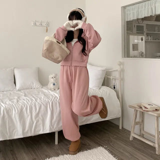 Fleece-lined training elastic string jogger wide pants