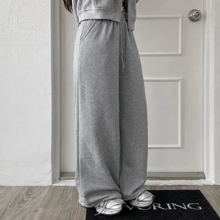 Fleece-lined training elastic string jogger wide pants