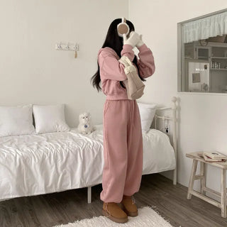 Fleece-lined training elastic string jogger wide pants