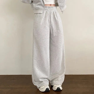 Fleece-lined training elastic string jogger wide pants