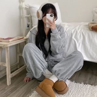 Fleece-lined training elastic string jogger wide pants