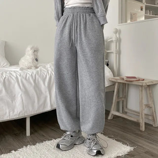 Fleece-lined training elastic string jogger wide pants
