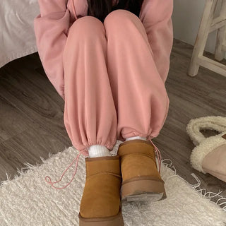 Fleece-lined training elastic string jogger wide pants