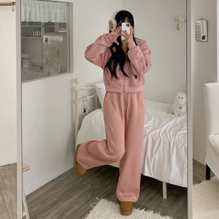 Fleece-lined training elastic string jogger wide pants