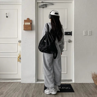 Fleece-lined training elastic string jogger wide pants