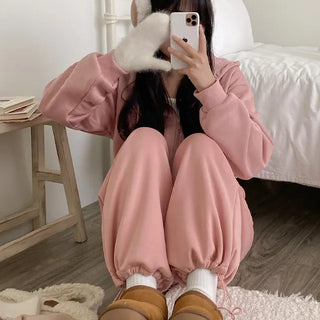 Fleece-lined training elastic string jogger wide pants
