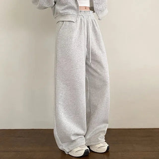 Fleece-lined training elastic string jogger wide pants