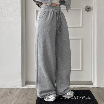 Fleece-lined training elastic string jogger wide pants