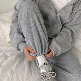 Fleece-lined training elastic string jogger wide pants
