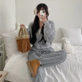 Fleece-lined training elastic string jogger wide pants
