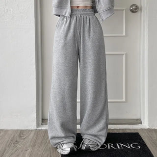 Fleece-lined training elastic string jogger wide pants