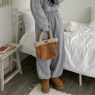 Fleece-lined training elastic string jogger wide pants