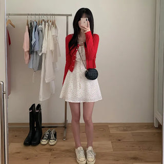 Flower Shirring Ribbon Flare Camisole Dress