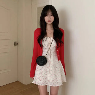 Flower Shirring Ribbon Flare Camisole Dress