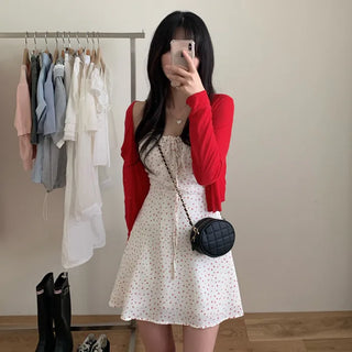 Flower Shirring Ribbon Flare Camisole Dress