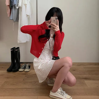Flower Shirring Ribbon Flare Camisole Dress