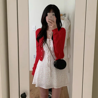 Flower Shirring Ribbon Flare Camisole Dress