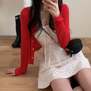 Flower Shirring Ribbon Flare Camisole Dress