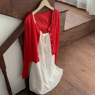 Flower Shirring Ribbon Flare Camisole Dress