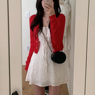 Flower Shirring Ribbon Flare Camisole Dress