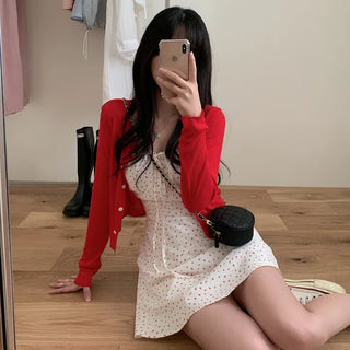 Flower Shirring Ribbon Flare Camisole Dress