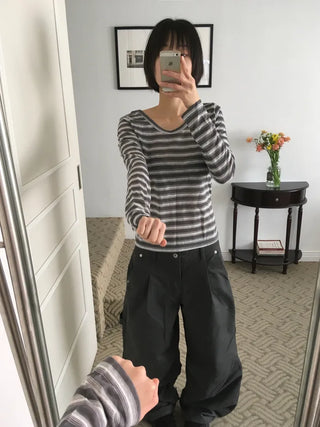 (3 colors) Striped T-shirt