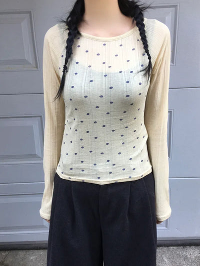 (3 colors) Polka Dot Raglan Sleeve T-Shirt