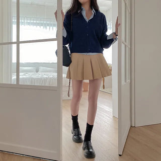 Long-sleeved basic V-neck knit loose-fit layered cardigan