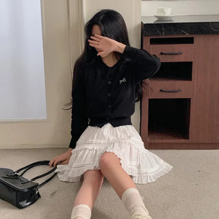 Black Round Ribbon Stitch Knit Cardigan