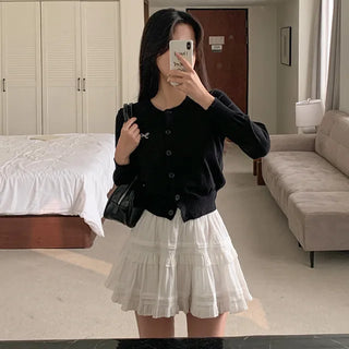 Black Round Ribbon Stitch Knit Cardigan