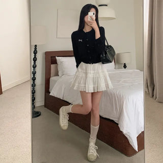 Black Round Ribbon Stitch Knit Cardigan
