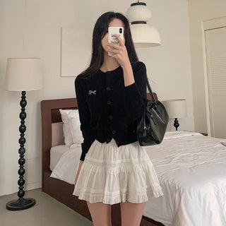 Black Round Ribbon Stitch Knit Cardigan