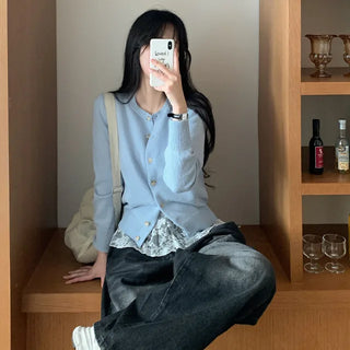 Layered Basic Pastel Knit Cardigan