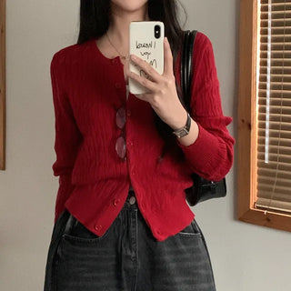 Twisted Grey Round Vintage Cable Knit Cardigan