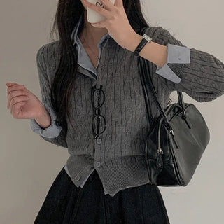 Twisted Grey Round Vintage Cable Knit Cardigan