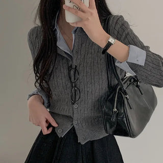 Twisted Grey Round Vintage Cable Knit Cardigan